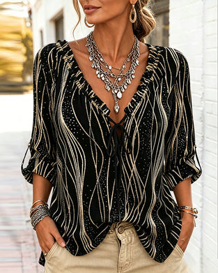 Bluse Bølge Ruffle Kant V-Hals Bind