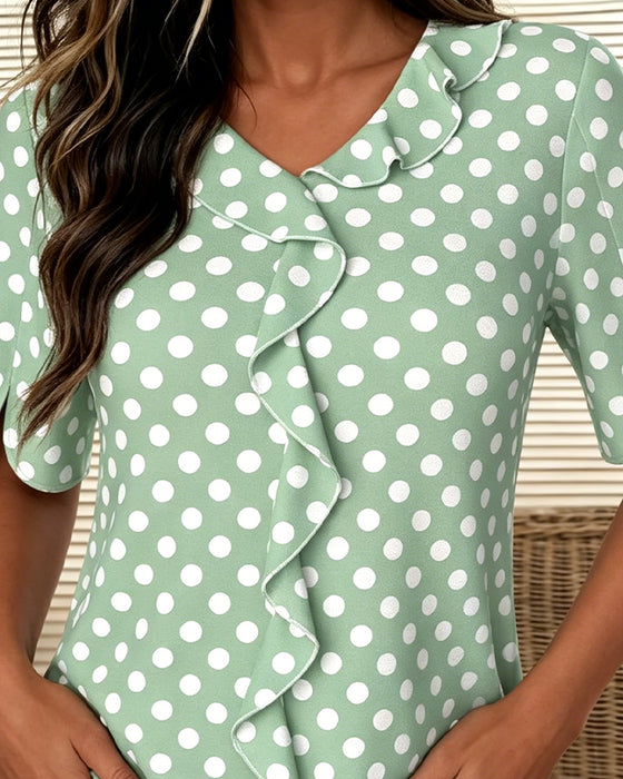 Bluse Prikket Ruffle V-Hals
