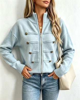 Cardigan Mandarin Krave Mode Lynlås Strikket