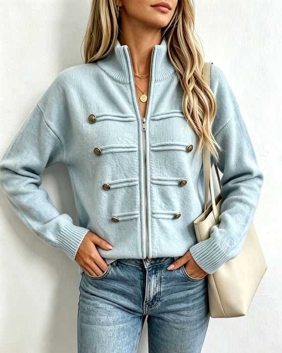 Cardigan Mandarin Krave Mode Lynlås Strikket