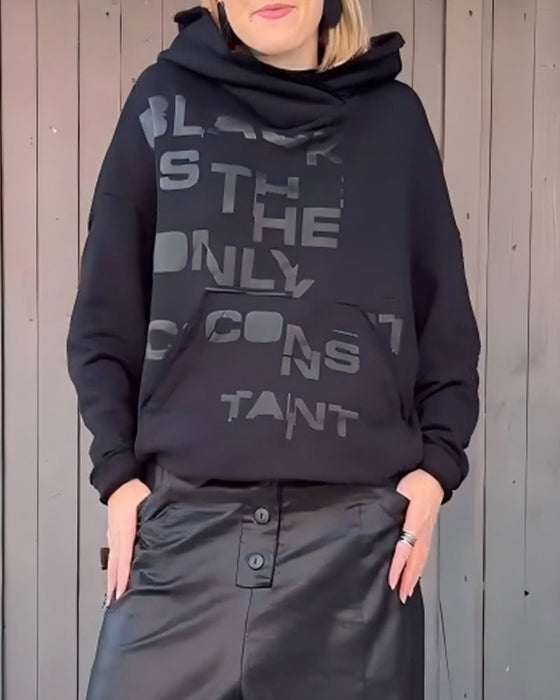 Hoodie Bogstav Tryk Løs Lang Ærme Pullover