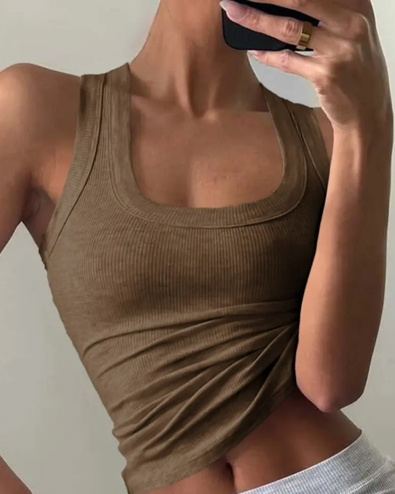 Tanktop U-Formet Firkantet Halsudskæring Slim-Fit