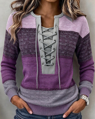 Sweatshirt Bind Stribet Farveblok Figursyet
