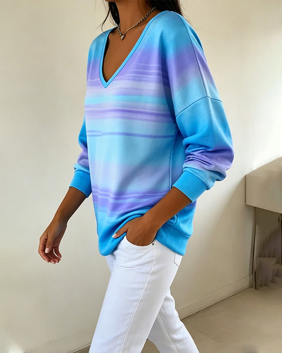 Sweatshirts V-Hals Lang Ærme Ombre
