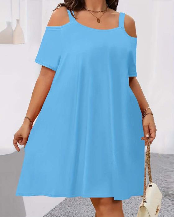 Kjole Ensfarvet Off-Shoulder A-Formet