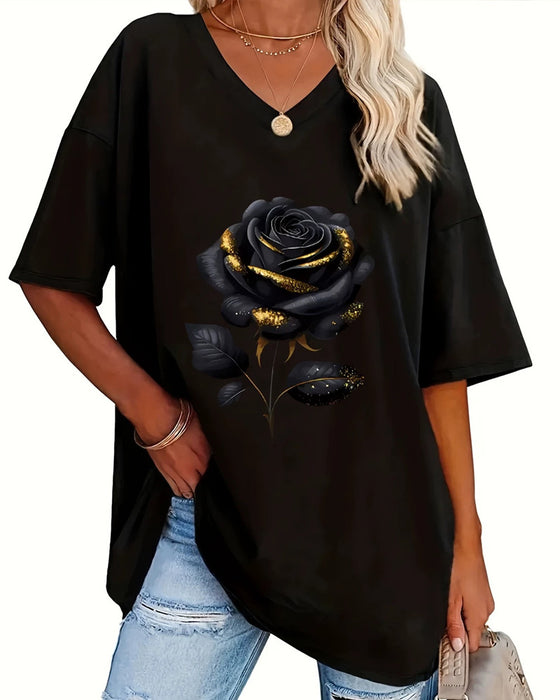 T-Shirt Rosetryk Loose Fit Halværme