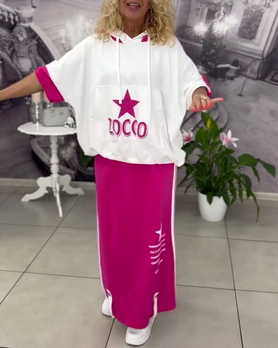 Sæt Med Hætte Snøre Printet Nederdel