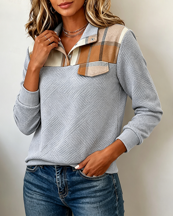 Sweatshirt Rutemønster Patchwork Jacquard Revers