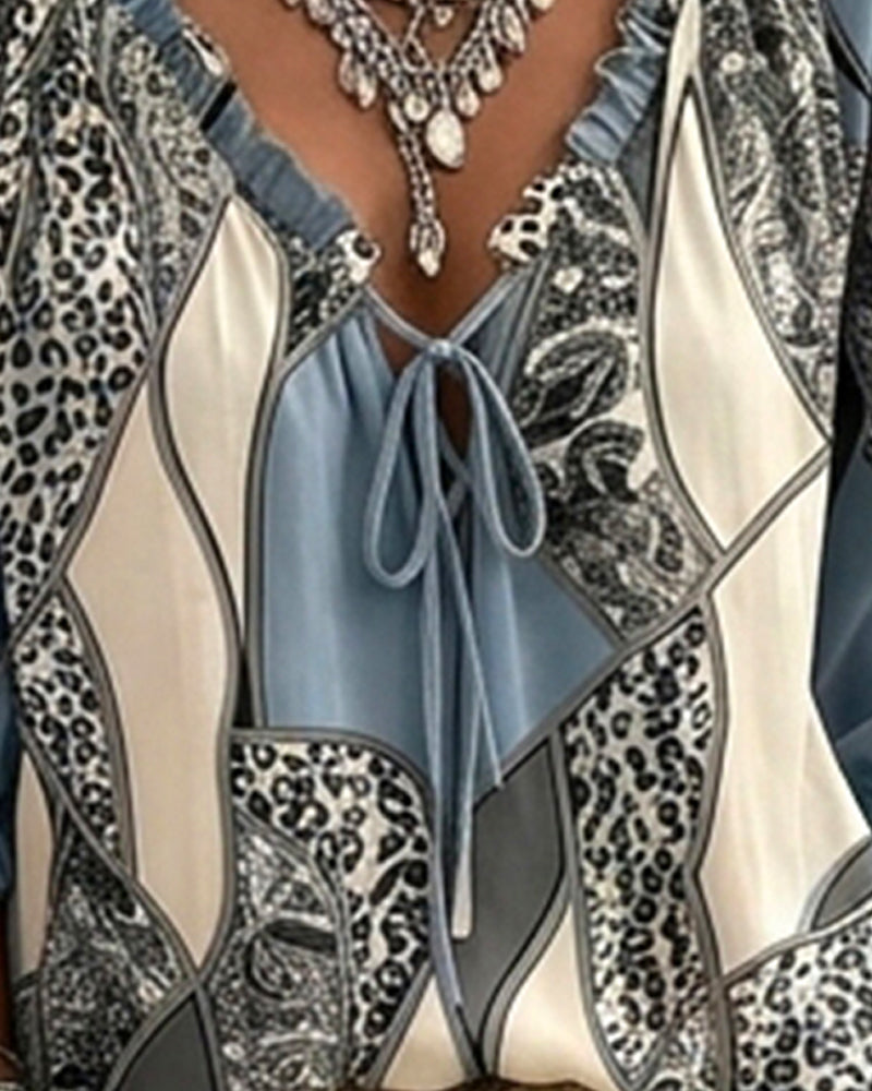 Bluse V-Hals Leopard Pufærme Bind