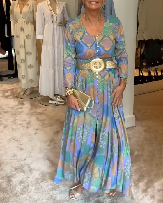 Langærmet kjole med vintage-print