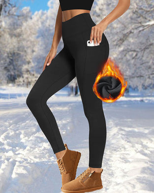 Dame Høj Talje Fleeceforet Leggings Med Lommer