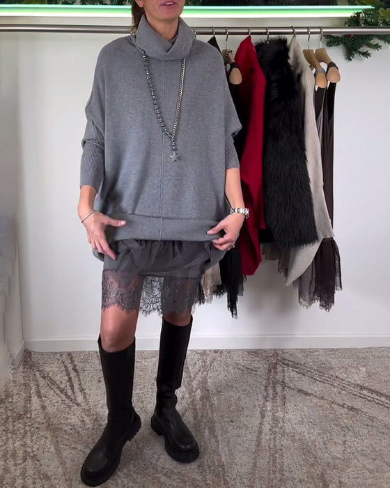 Selestropper Blonde Mesh Kjole Dragt Høj Krave Flagermusærme