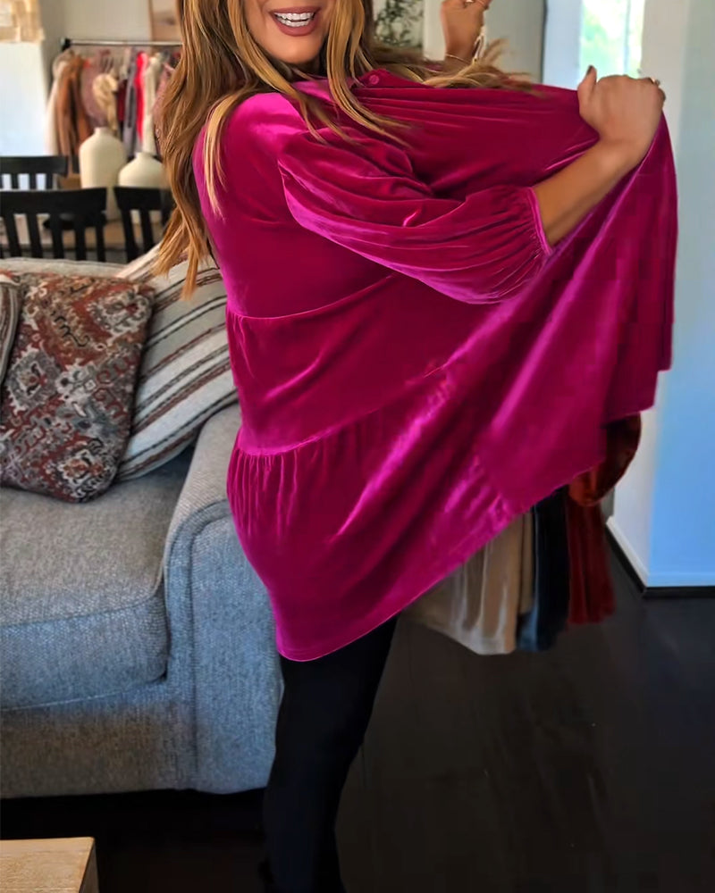 Løstsiddende Velourbluse Med Trekvartærmer