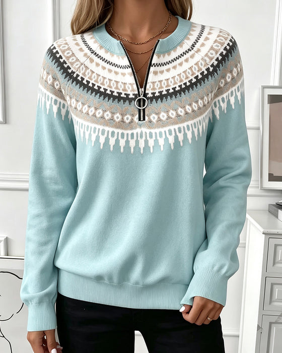 Sweatshirts Farveblok Lynlås Lang Ærme