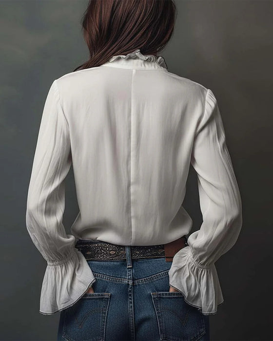 Bluse Stålskaftet Krave Klokkeærme