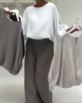 Bluse Elegant Plisseret Flagermus-Ærme