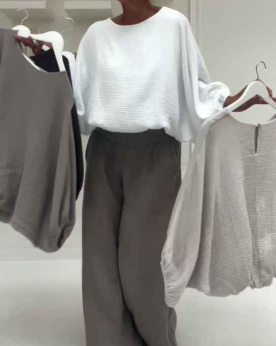 Bluse Elegant Plisseret Flagermus-Ærme