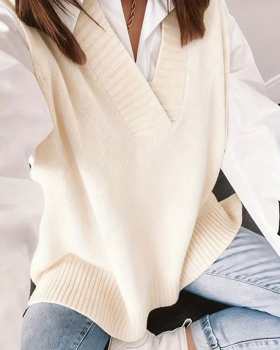 Pullover V-Hals Ensfarvet Ærmeløs Vest
