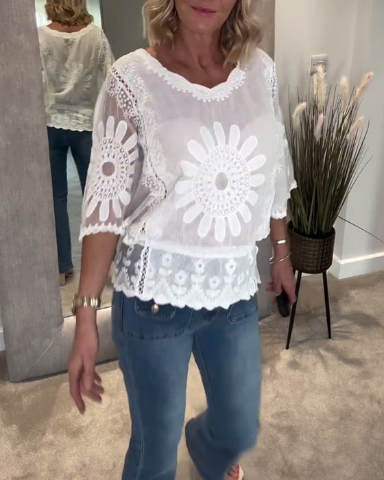 Bluse Broderet Flagermus Knipling