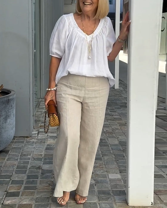 Sæt V-hals Casual Lette Bukser