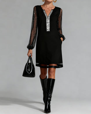 Kjole Elegant V-Hals Rhinsten