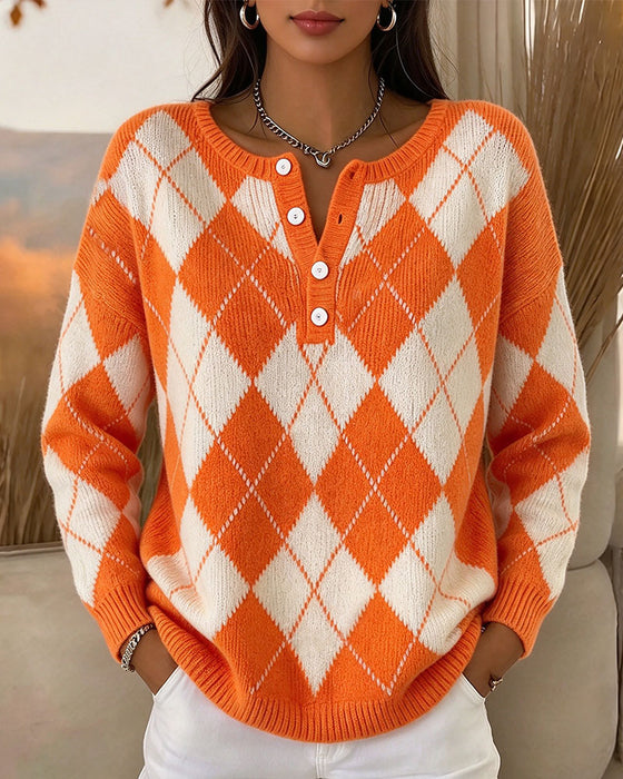 Sweater Diamant Kontrast Knap