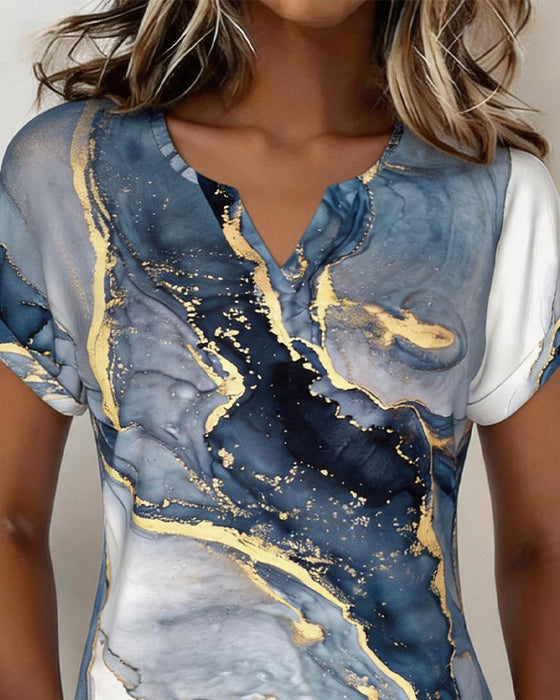 T-Shirt Marmor Tryk V-Hals