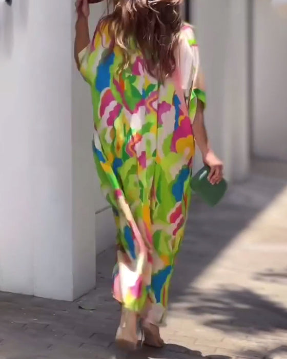 Farverig kjole med skjortekrave