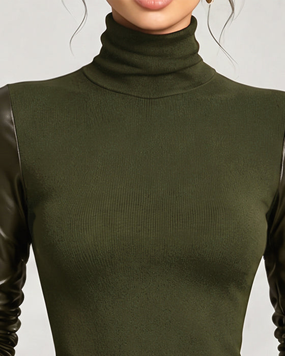 Top Turtleneck Patchwork Ensfarvet
