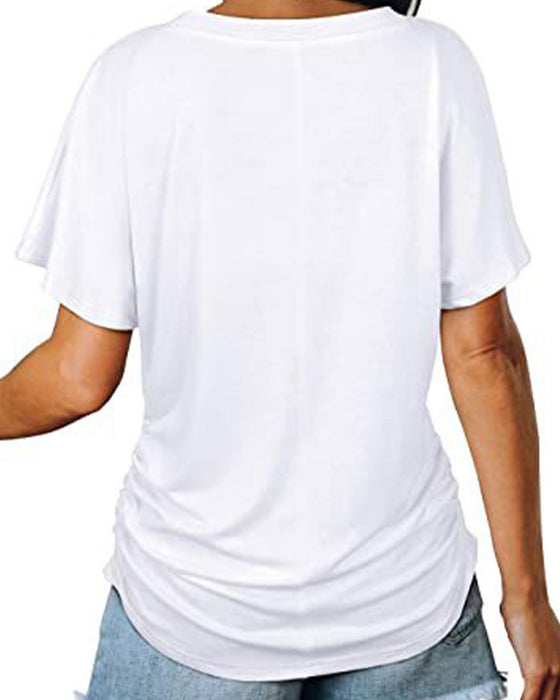 T-Shirt Plisseret Ensfarvet V-Udskæring