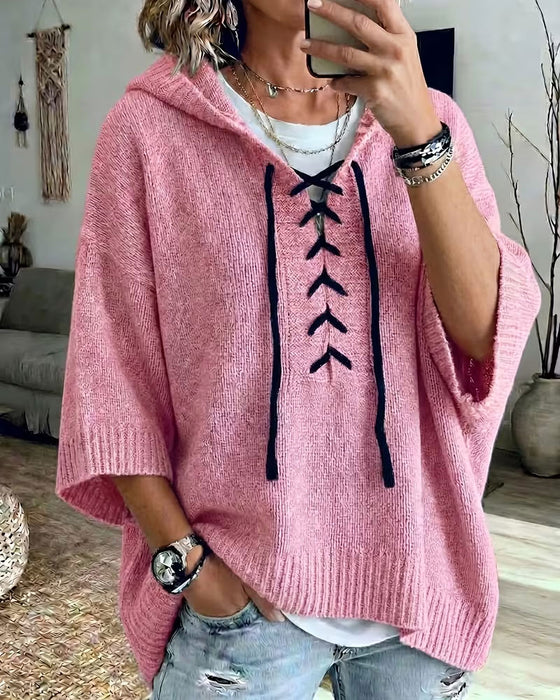 Pullover Bindebånd Hætte Casual