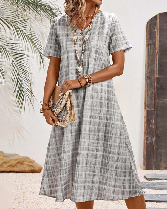 Kjole Korte Ærmer Ternet Afslappet