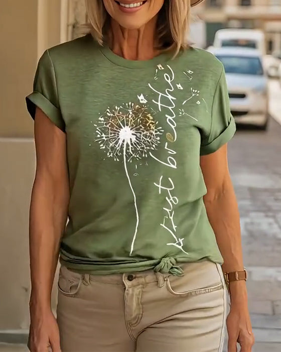 T - Shirt Med Dandelion Print Kort Årløs