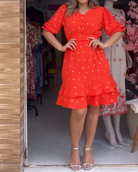 Kjole afslappet kortærmet v-hals printet