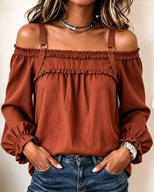 Bluser Off-Shoulder Spaghetti Strop Puff Ærme