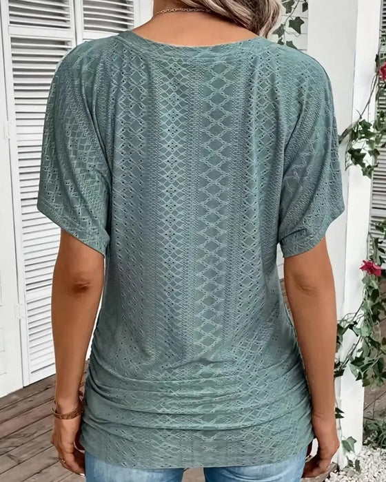 T-Shirt V-Hals Udskæring Lag Patchwork