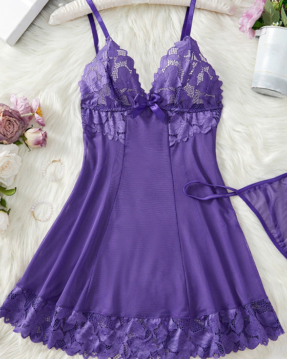 Lingerie Solid Farve V-Hals Kniplinger