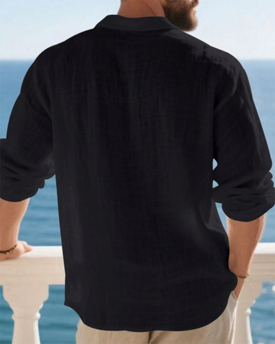 Skjorte Herre Letvægt Løs Hør Langærmet Polo