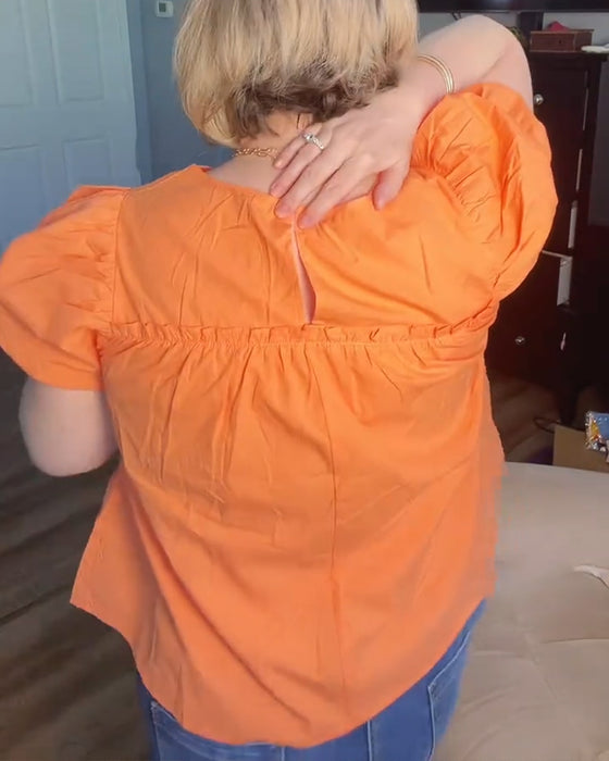 Bluse Puffærme Loose-Fit Rynket