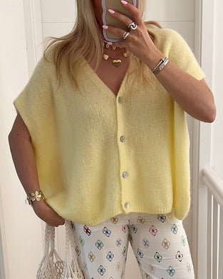 Cardigan Ærmeløs V-Udskæring Knapforkant Trøje