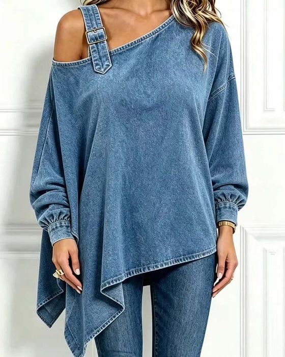 Bluse Off-Shoulder Uregelmæssig Casual