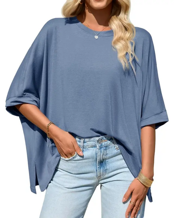 T-Shirt Loose Fit Hverdag Flagermusærme