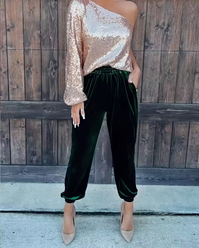 Bukser Højtaljet Jogger I Enfarvet