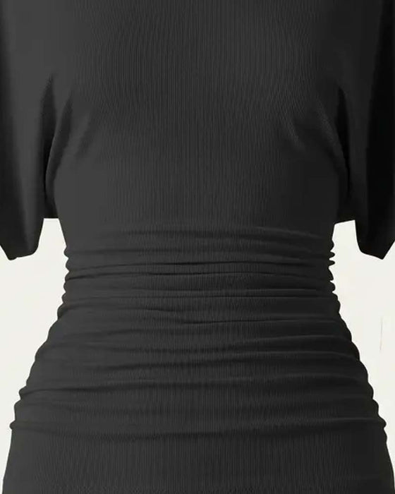 Bluse Casual Ensfarvet Plisseret Kort Ærme