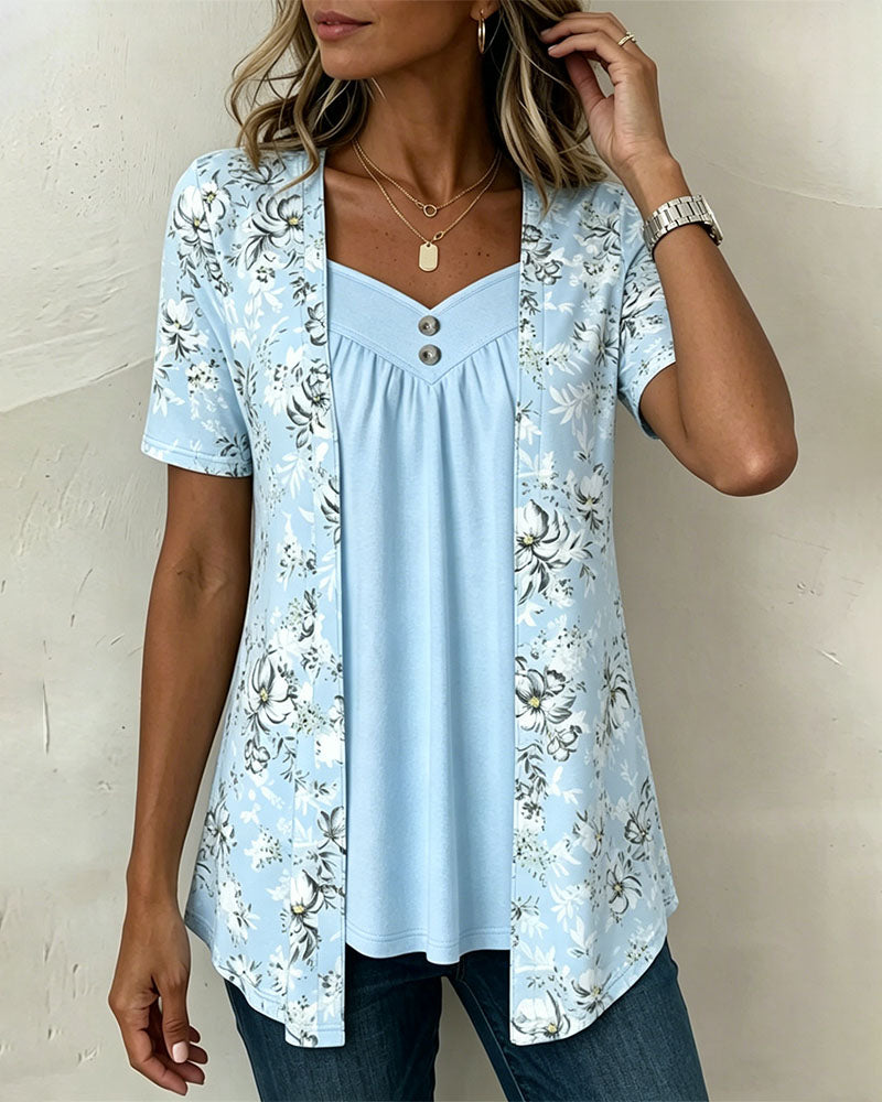 T-Shirt Blomstermønster Falsk Todelt