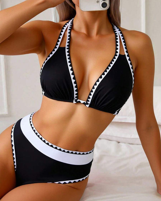 Bikini Sexet Kontrastfarve Delt Trekant