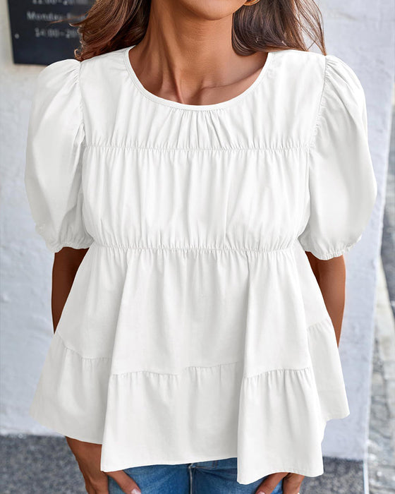 Bluse Puffærme Loose-Fit Rynket
