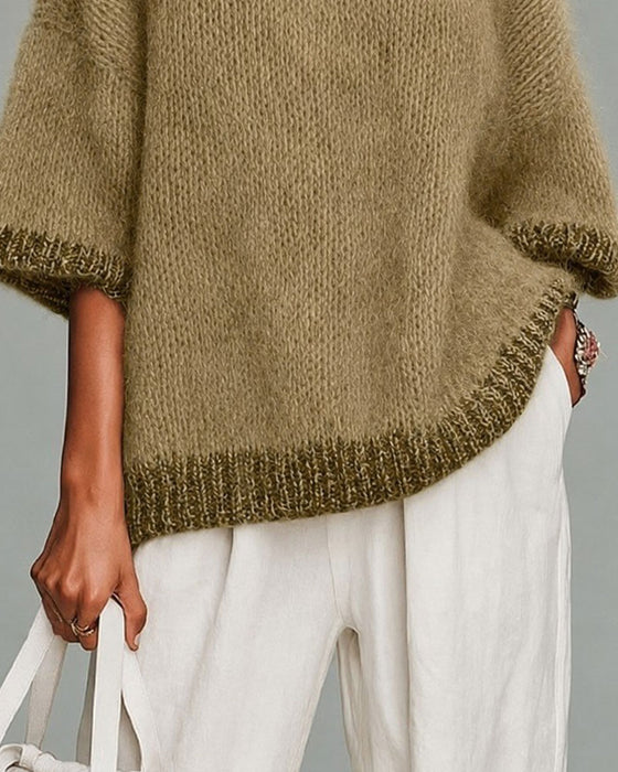 Pullover Halv-Zip Kontrasterende Tre-Kvart Ærme