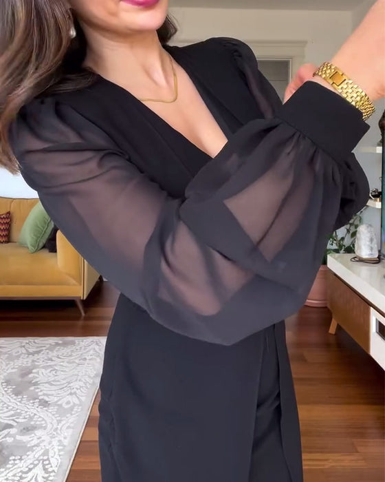 Kjole V-hals lanterne ærmer slim