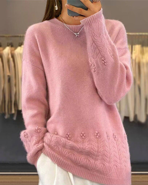 Kvindernes Enfarvede Passende Pullover I Retro Stil